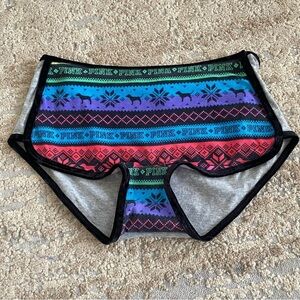 PINK Victoria’s Secret Boy Short Boxer Velvet Trim Cotton Used Panties: Medium